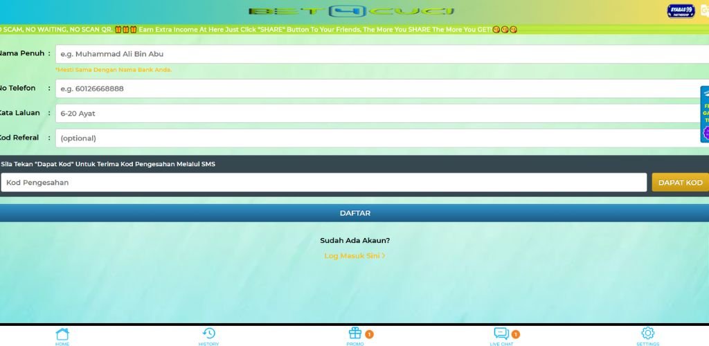 Bet4Cuci Register Page