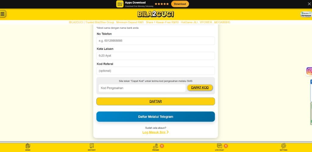 Bila2Cuci Register Page