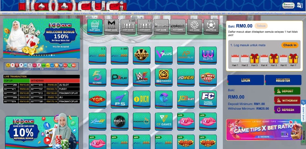 100Cuci Casino with Slot Games