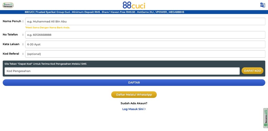 88Cuci Register Now
