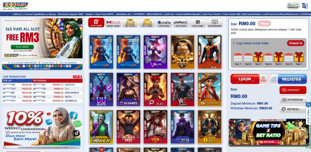 100Cuci Official Website with Slot Games
